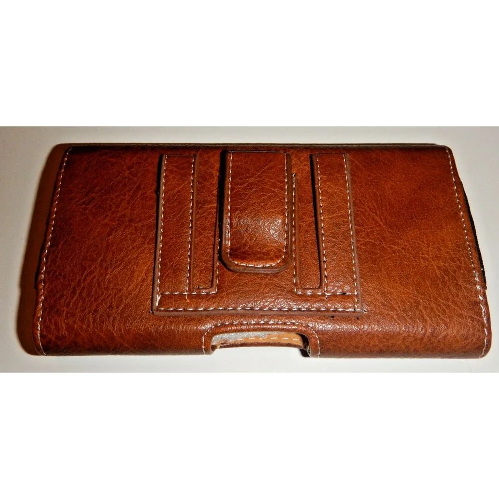 New Leather Belt Clip Phone Holster Case Universal Horizontal Flip Pouch Brown